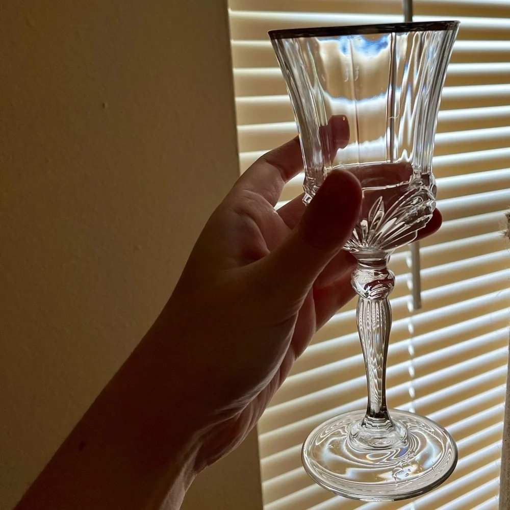 2 Royal Crystal Rock Glass Aurea Silver Rimmed